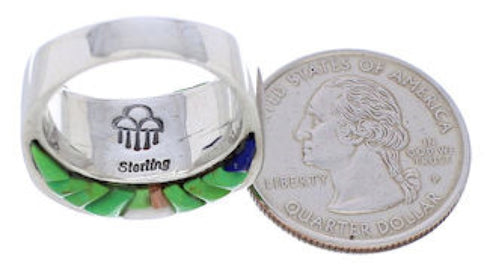 Southwestern Sterling Silver Multicolor Inlay Ring Size 6-1/2 UX36043